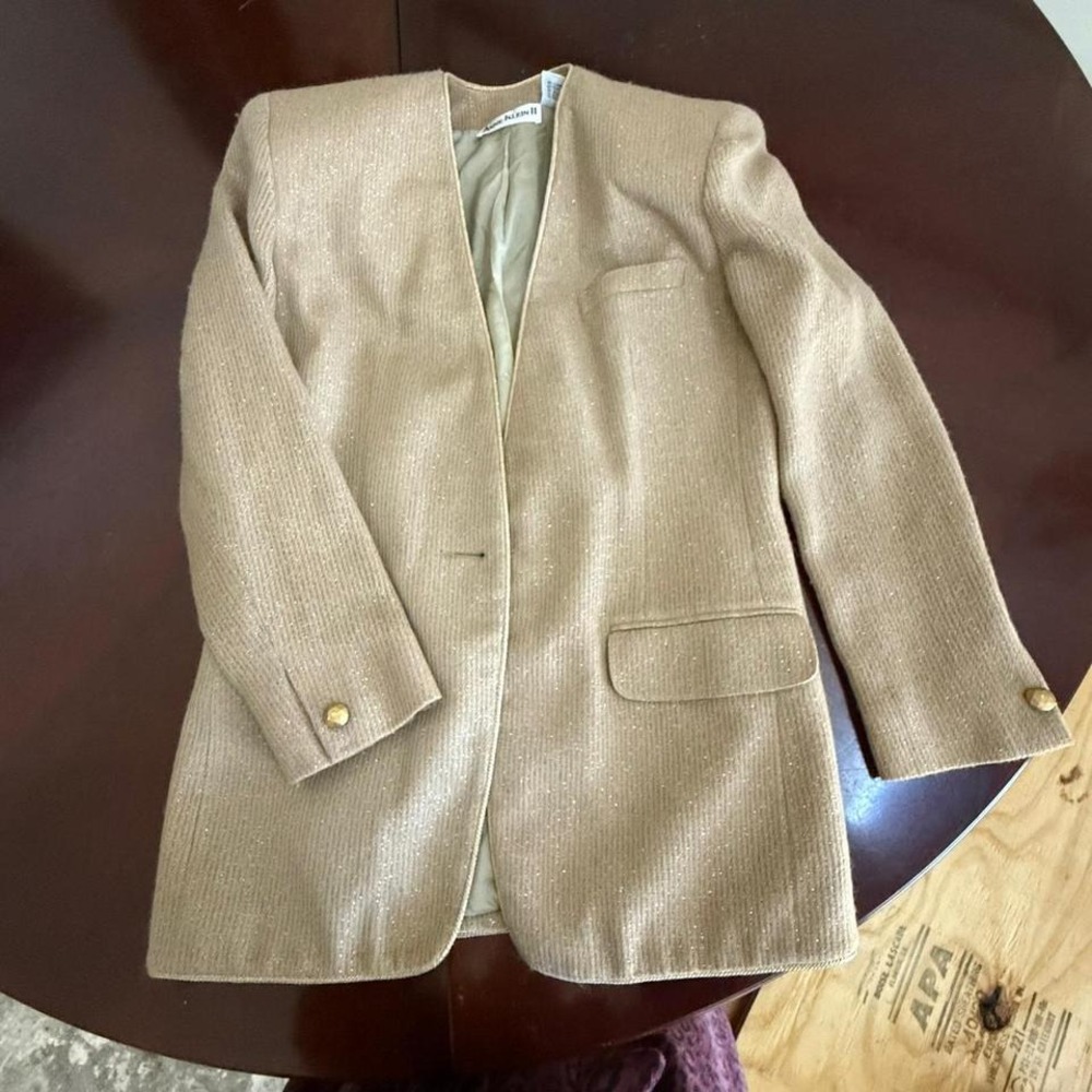 Vintage Anne Klein tan and metallic wool‎ blend classic jacket